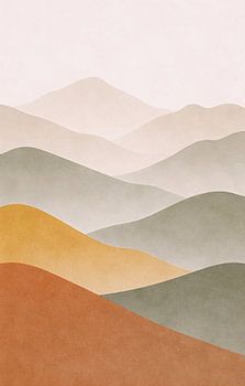 Minimalist Abstract Mountain Range Landscape Illustration with Earthy Textured Hills