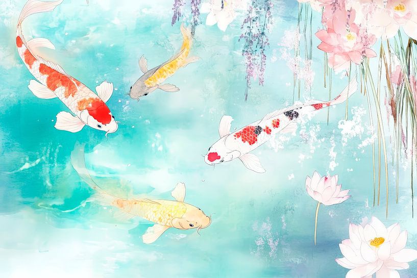 Koi fish in a play of colours - Delicate colours by Poster Art Shop