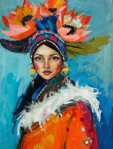 Farbenfrohes, von den amerikanischen Ureinwohnern inspiriertes Porträt