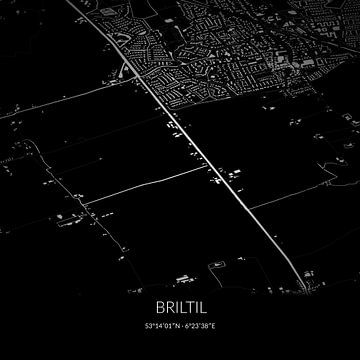 Zwart-witte landkaart van Briltil, Groningen. van Rezona