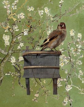 Le chardonneret et l'amandier en fleur