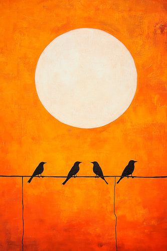 Vogels op draad voor de felle zon