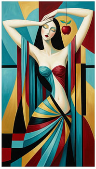 Art-déco-Frau mit Apfel in geometrischer Gestaltung