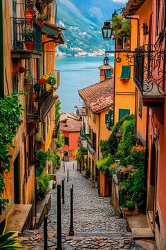 Bunte Gasse am See von Poster Art Shop