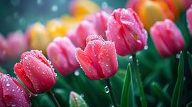 Dewdrops on Pink Tulips