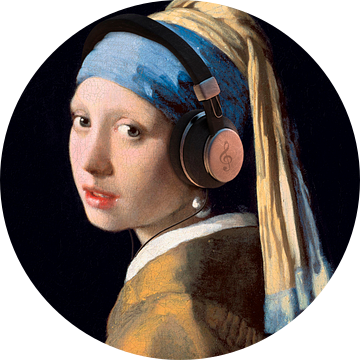 Meisje met de Parel van Johannes Vermeer... met een Koptelefoon! (bijgesneden) van Maarten Knops