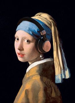 Das Mädchen mit dem Perlenohrring von Johannes Vermeer... mit Kopfhörern! (Ausschnitt) von Maarten Knops