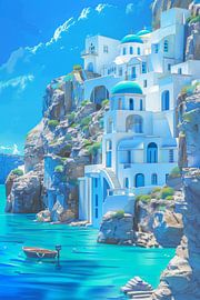 Blaue Traumlandschaft am Meer von Poster Art Shop