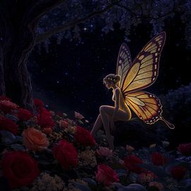 RED ROSE AND ORANGE  YELLOW  BUTTERFLY FAIRLY by ub cy