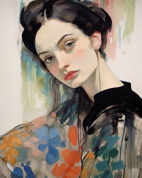 Modernes Porträt, Aquarell von Carla Van Iersel