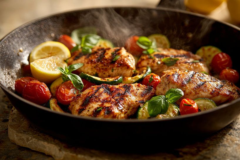 Grilled chicken with fresh vegetables by Poster Art Shop