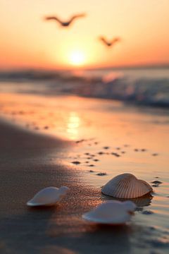 Zonsondergang op het strand van Poster Art Shop