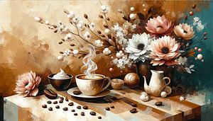 Blumiges Kaffee-Arrangement in Pastell