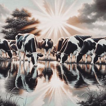 Cows by the water