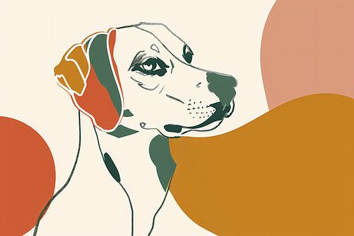Abstracte lijntekening van een hond in kleur