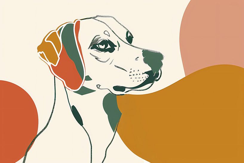 Abstract line drawing of a dog in colour by Art & Soul Creations