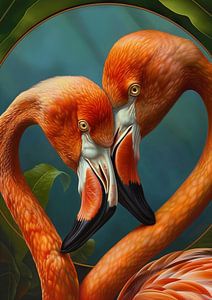 Flamingos love in green van Bianca ter Riet