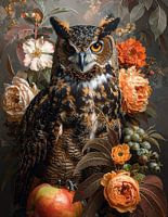 Steinkauz unter Pfingstrosen