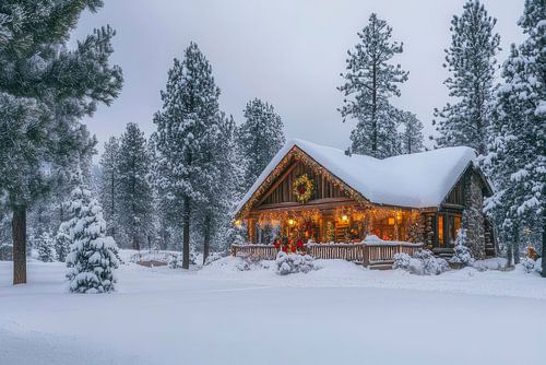Winter hut in the snow