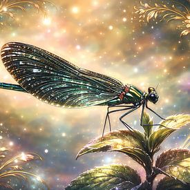 Art Nouveau damselfly by Linda de Klein