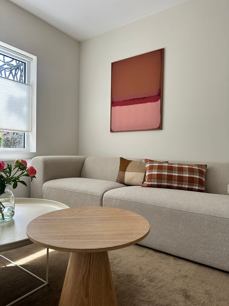 Moderne abstracte kunst in terra, rood, roze van Dina Dankers