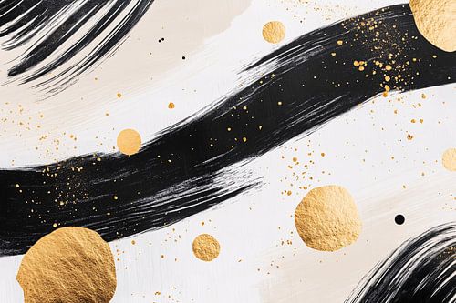 Abstracte zwarte penseelstreken met goud