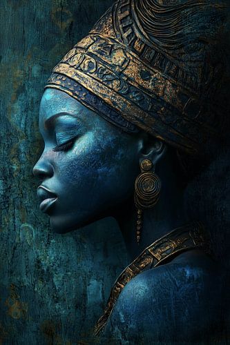 Sérénité royale en bleu et or : un portrait intemporel