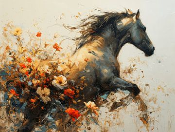 Dans van de Herfstwind - Paard in Bloemenpracht van Eva Lee