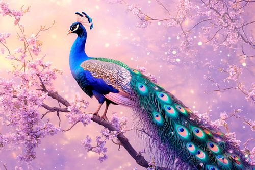 Magnificent peacock in the magic of flowers by Poster Art Shop