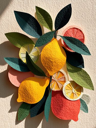 Citrusvruchten en bladeren – moderne natuurillustratie