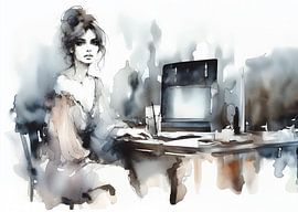 Abstract aquarel mooie vrouw van Ans Bastiaanssen