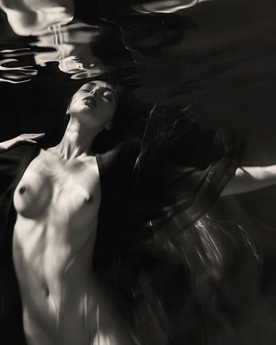 Stijlvol boudoir portret in zwart-wit, onder water