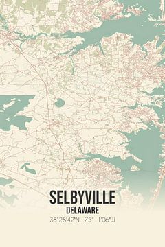 Vintage landkaart van Selbyville (Delaware), USA. van MijnStadsPoster