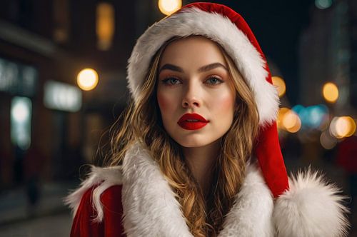 mooi meisje met kerstman kostuum