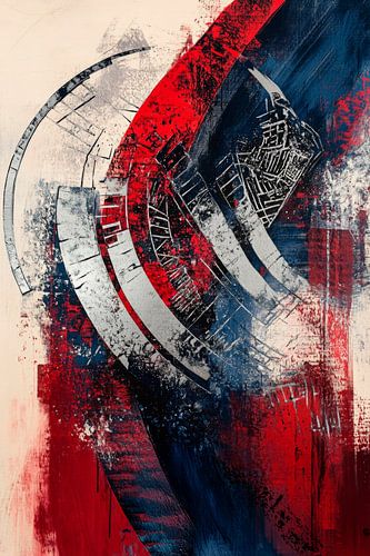 Abstracte compositie in rood en blauw