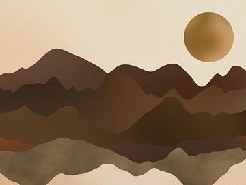 Abstrakte Landschaft mit Bergen in natürlichen Japandi-Farben