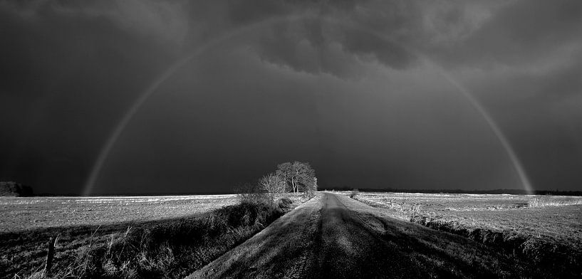 Groninger landschap with rainbow black/white by . Groningenart