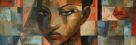Cubist portrait of a woman in warm earthy tones by Poster Art Shop