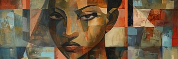 Kubistisch portret van een vrouw in warme aardetinten van Poster Art Shop