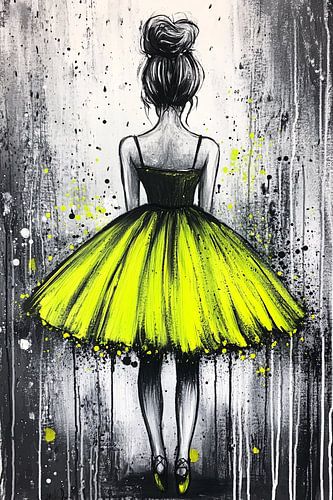 Ballerina schilderij in gele jurk