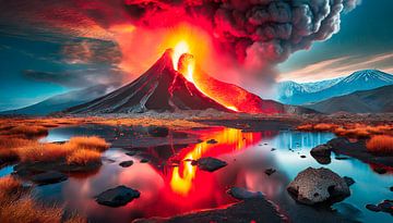 Vulkaanuitbarsting met landschap van Mustafa Kurnaz