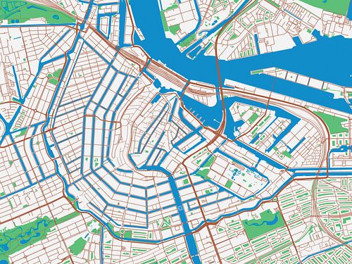 Kaart van Amsterdam Centrum in de stijl Urban Ivory