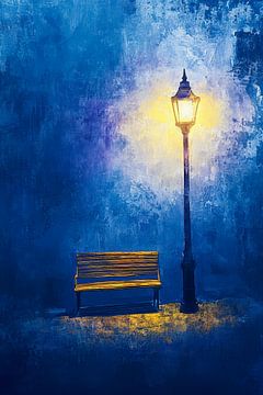 Blue night with lantern and bench by Poster Art Shop