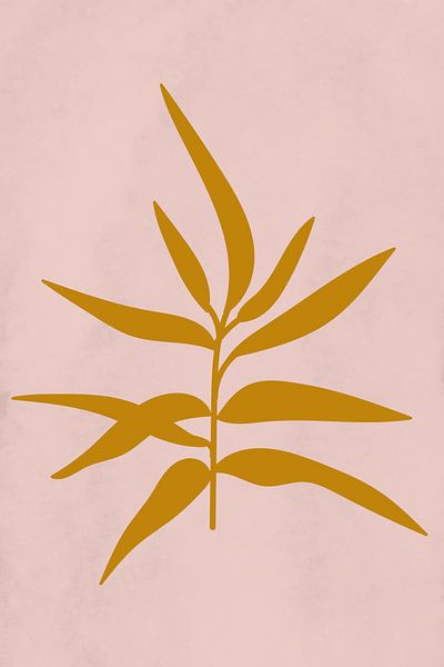 Moderne botanische kunst. Twijg in donker goud op roze van Dina Dankers