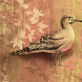 Vintage Vogel Illustratie op Botanische Achtergrond – Warme Rustieke Wanddecoratie van Emiel de Lange
