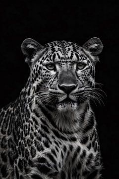 Detailed black-and-white portrait of leopard by Art & Soul Creations