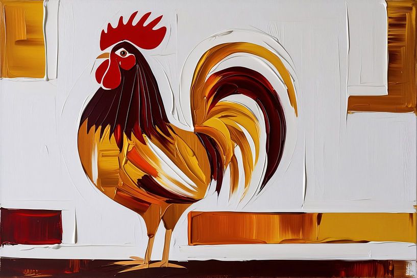 Kleurrijke abstracte haan schilderij van Art & Soul Creations