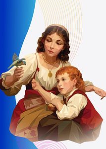 Kind und Mutter mit Vogel