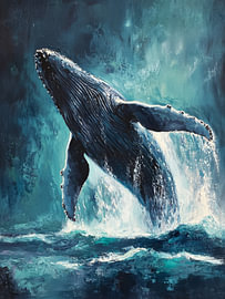 Walvis Springt uit Oceaan met Turquoise Golfkracht van Eva Lee