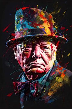 Winston Churchill Kleurrijke Karakterkop van De Muurdecoratie